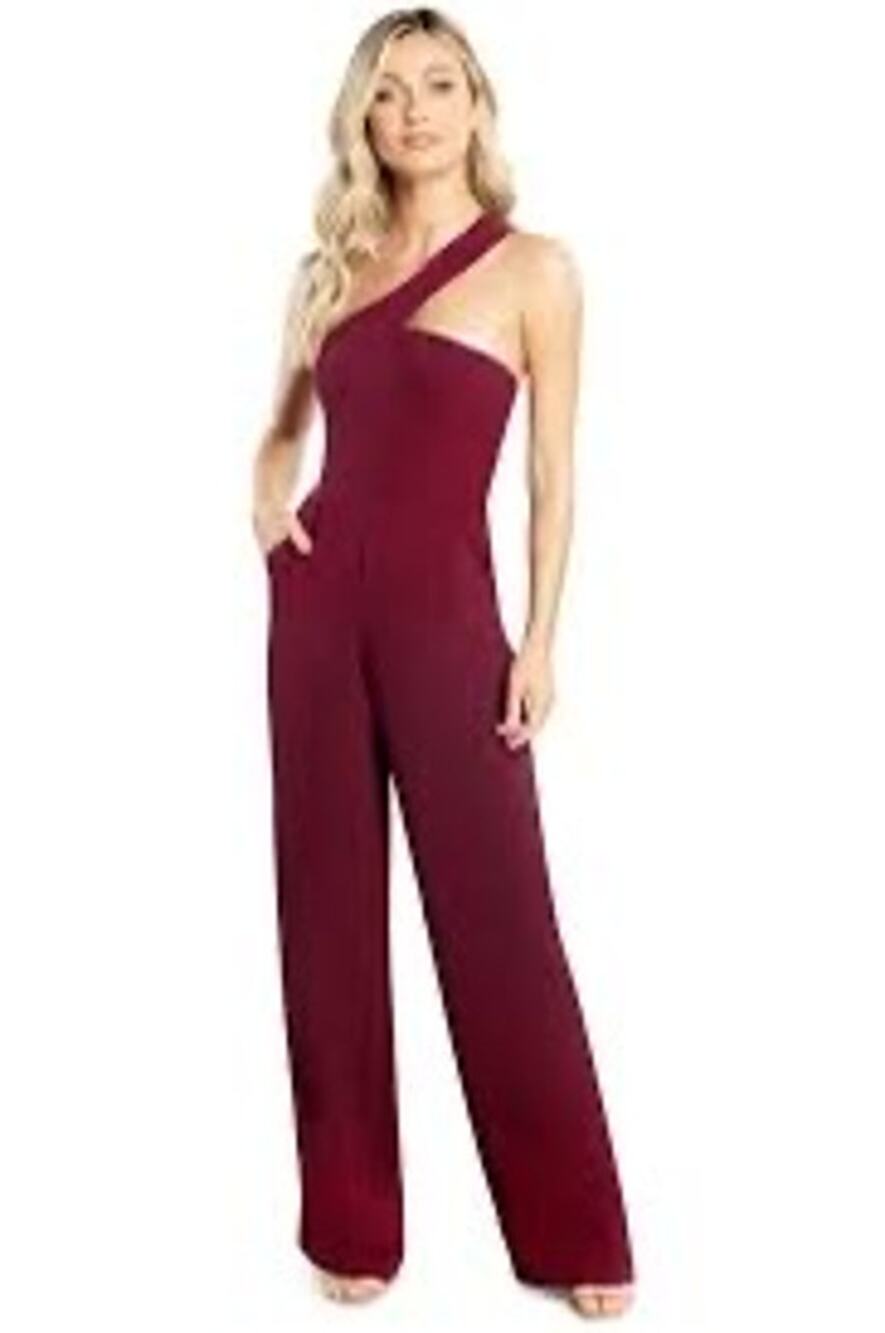 Dress The Population Filippa Jumpsuit Plus Sz XXL Burgundy One Shoulder Wide Leg